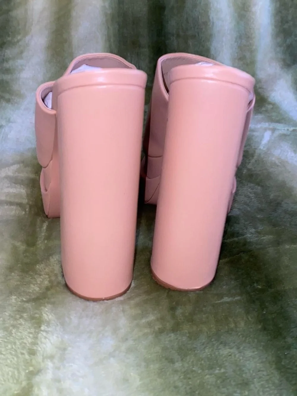 Chunky Platform Mule Heels in Blush Pink